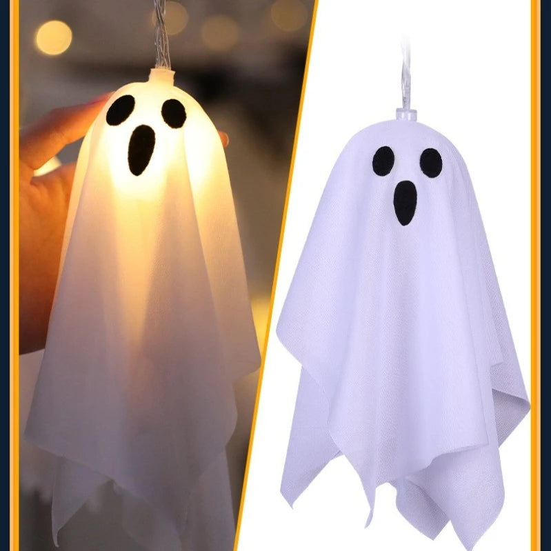 2m Halloween Glowing Scream Ghost Pendant 10Pcs LED String Lights Ghost Festival Atmosphere Scene Layout Decoration Props