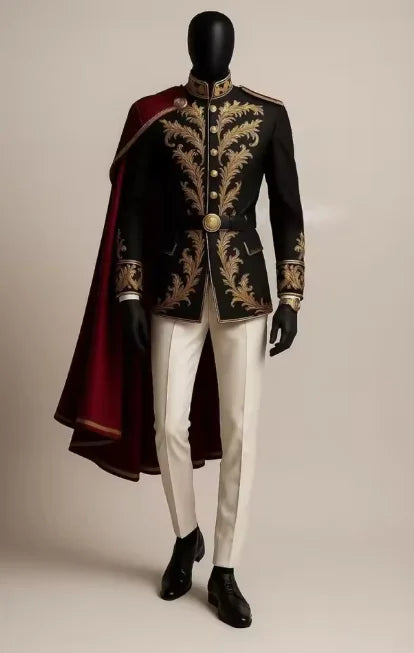 Black Gold Embroidered Baroque Victorian Costume