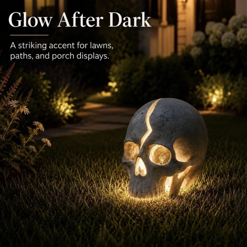 LED Light Up Crack Skull Figurine Halloween Cosplay