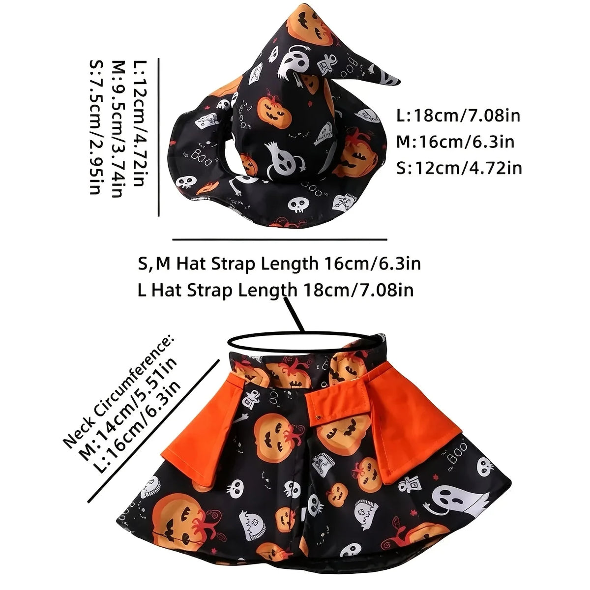 Pumpkin Wizard Cloak and Hat Cat Dog Halloween Cosplay
