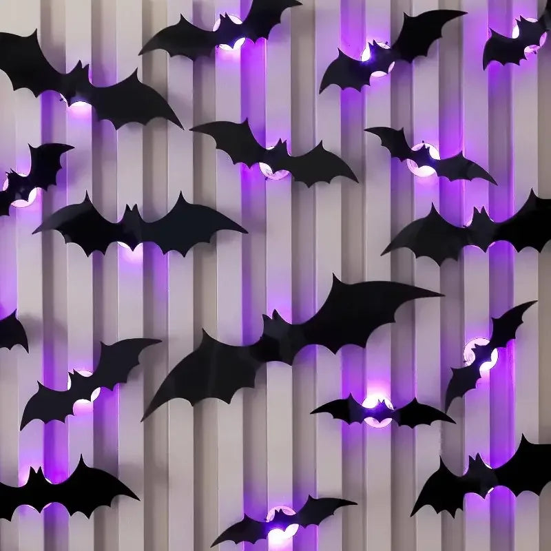 3D Bat Spider LED Light Wall Sticker Halloween Cosplay
