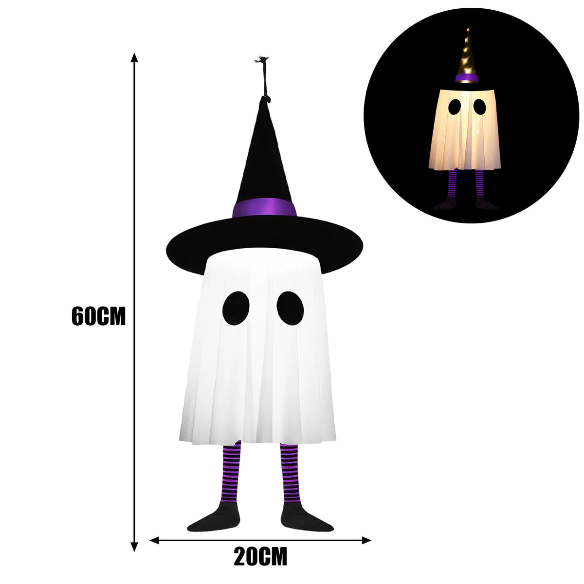 Glowing Hanging Ghost Witch Hat Lights Halloween Cosplay