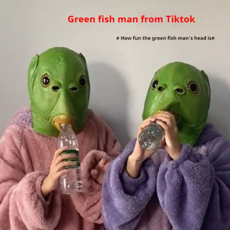 Funny Green Fish Head Latex Mask Halloween Cosplay