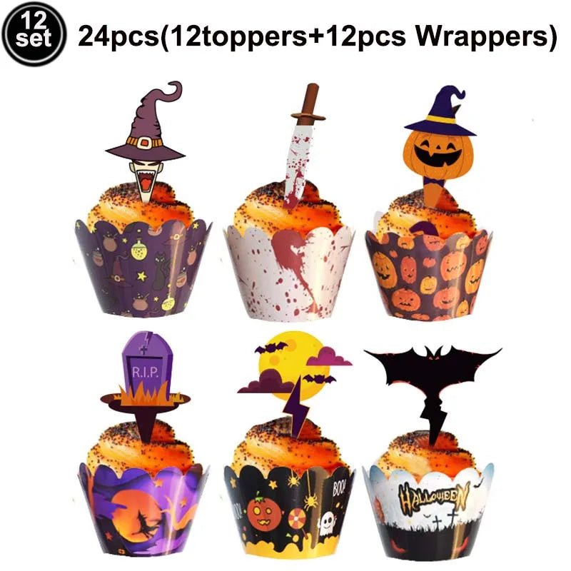 Ghost Skull Pumpkin Cupcake Toppers Halloween Cosplay