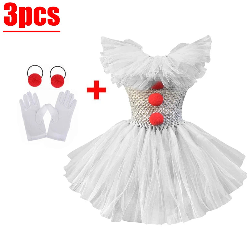 Kids Scary Clown Tutu Dress Costume Halloween Cosplay