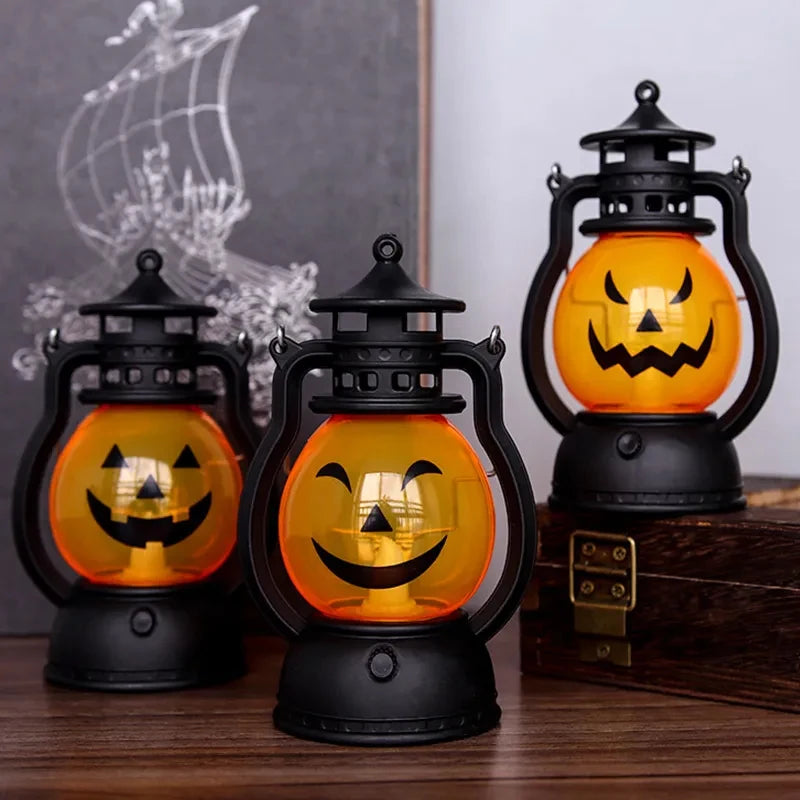 Vintage Pumpkin LED Hurricane Lantern Halloween Cosplay