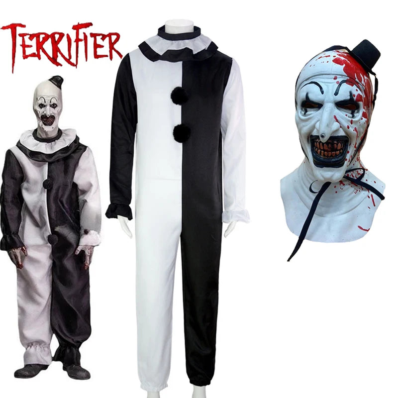 Terrifier 2 Art The Clown Costume Jumpsuit Mask Halloween Cosplay