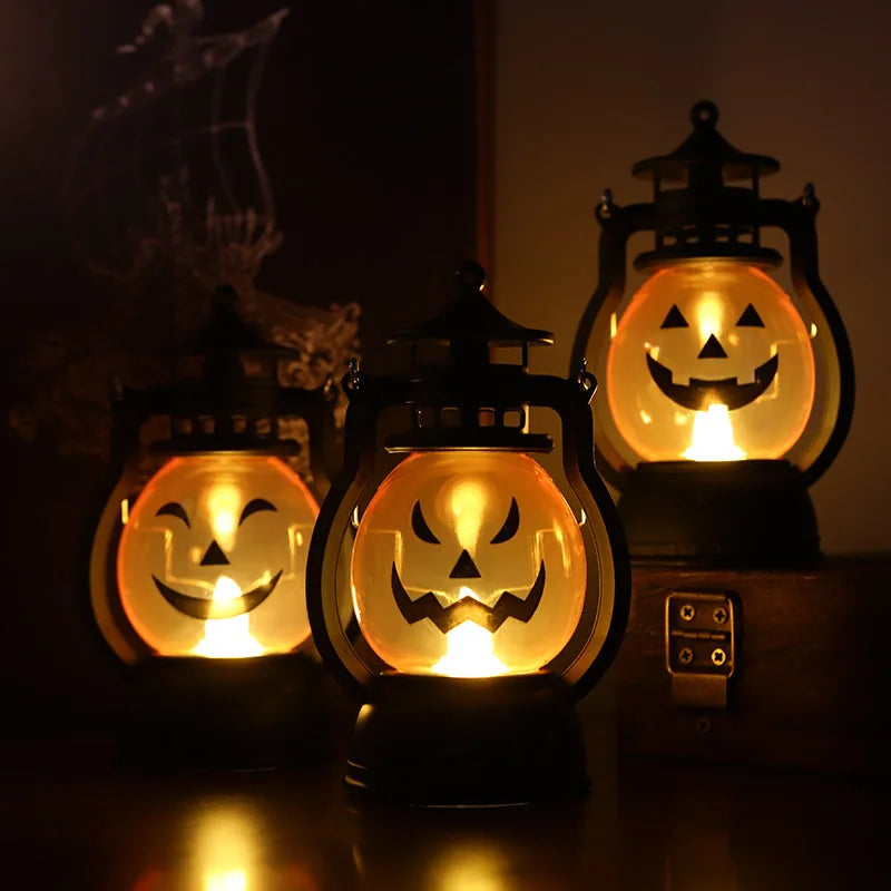 Vintage Pumpkin LED Hurricane Lantern Halloween Cosplay