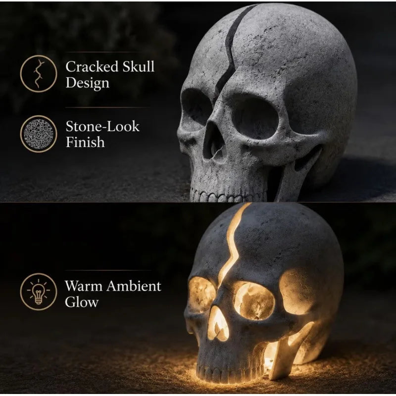 LED Light Up Crack Skull Figurine Halloween Cosplay