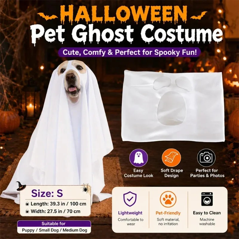 1Pc Halloween Ghost Shape Lightweight Elastic Dog Ghost Cloth Multi-color Fun Party Outfit for Small and Medium-sized Dogs
