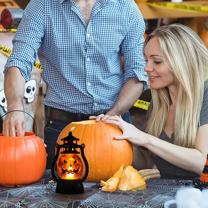 Vintage Pumpkin LED Hurricane Lantern Halloween Cosplay