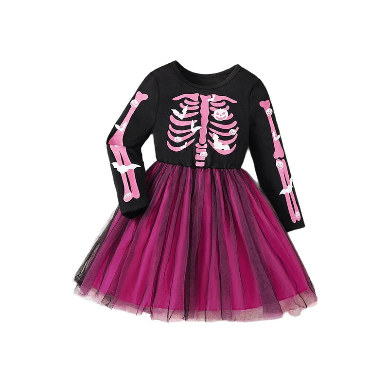Kids Colorful Skeleton Tutu Costume Set Halloween Cosplay