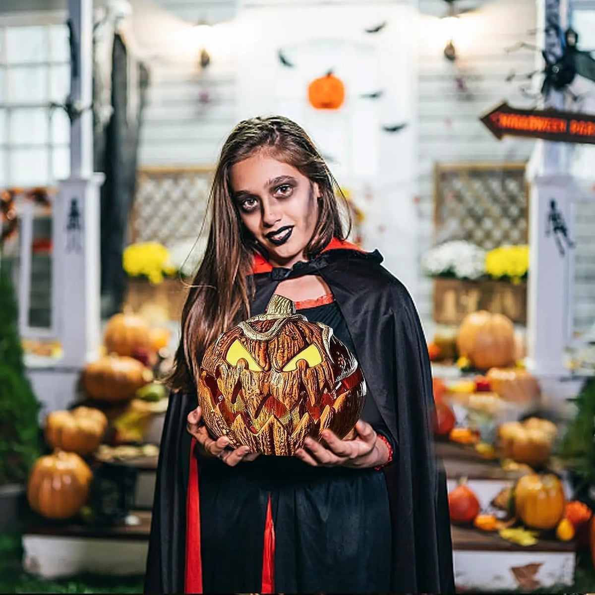 Halloween Pumpkin Lighting Extendable Lantern Halloween Decor,Mouth Open Halloween Pumpkin Lights Scary Party Decorations