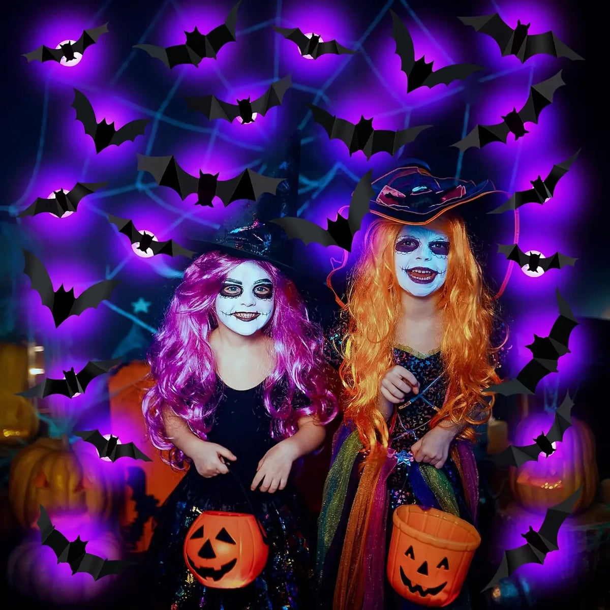 3D Bat Spider LED Light Wall Sticker Halloween Cosplay