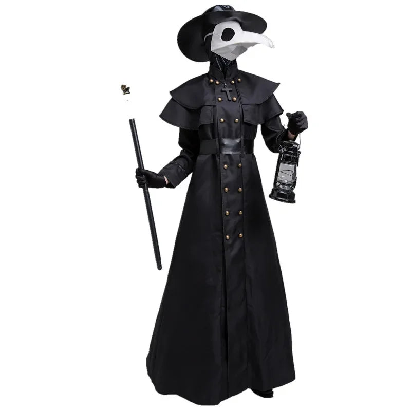 Medieval Plague Doctor Hooded Robe Costume Monk Wizard Cloak