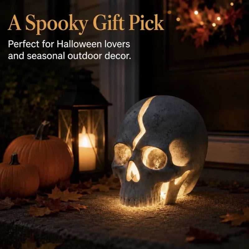 LED Light Up Crack Skull Figurine Halloween Cosplay