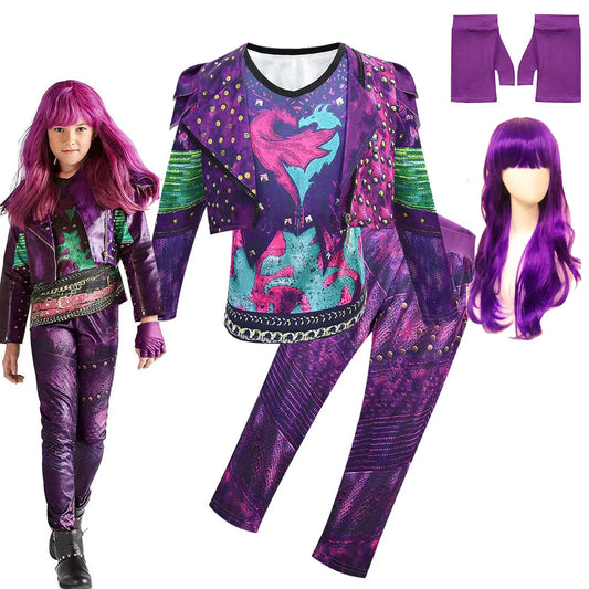 Kids Mal Evie Uniform Wig Set Halloween Cosplay