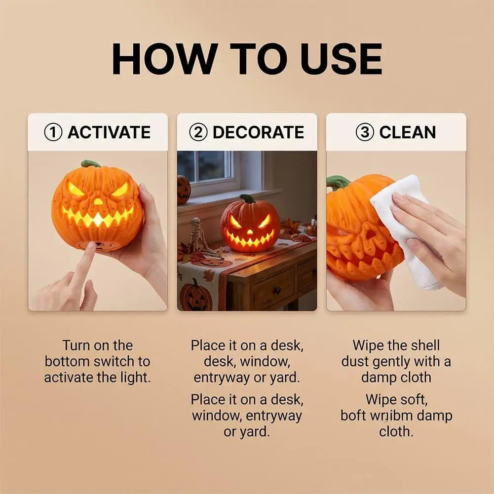 Light-Up Pumpkin Lamp Tabletop Decor Halloween Cosplay