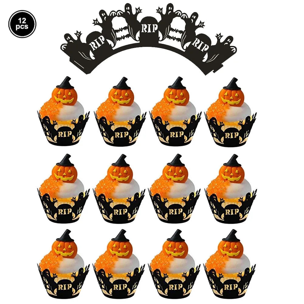 Ghost Skull Pumpkin Cupcake Toppers Halloween Cosplay