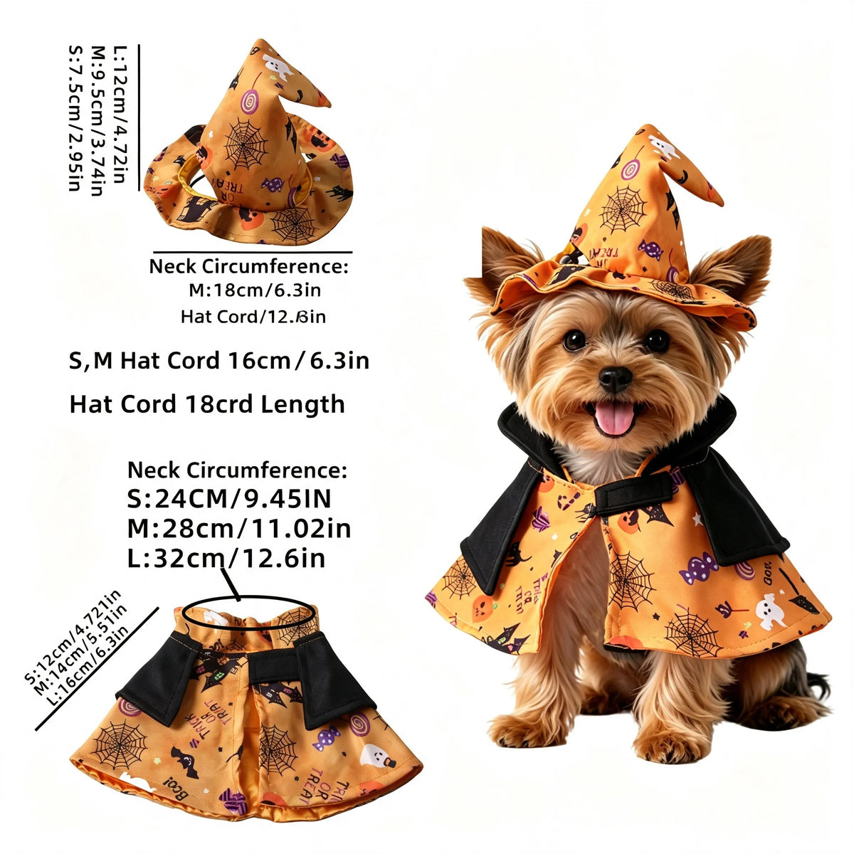 Pumpkin Wizard Cloak and Hat Cat Dog Halloween Cosplay