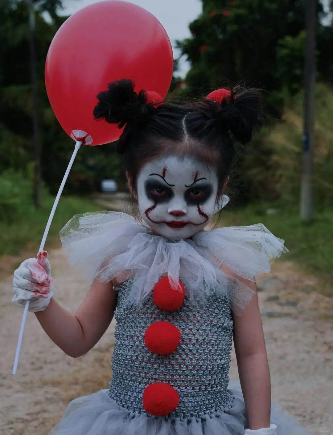 Kids Scary Clown Tutu Dress Costume Halloween Cosplay