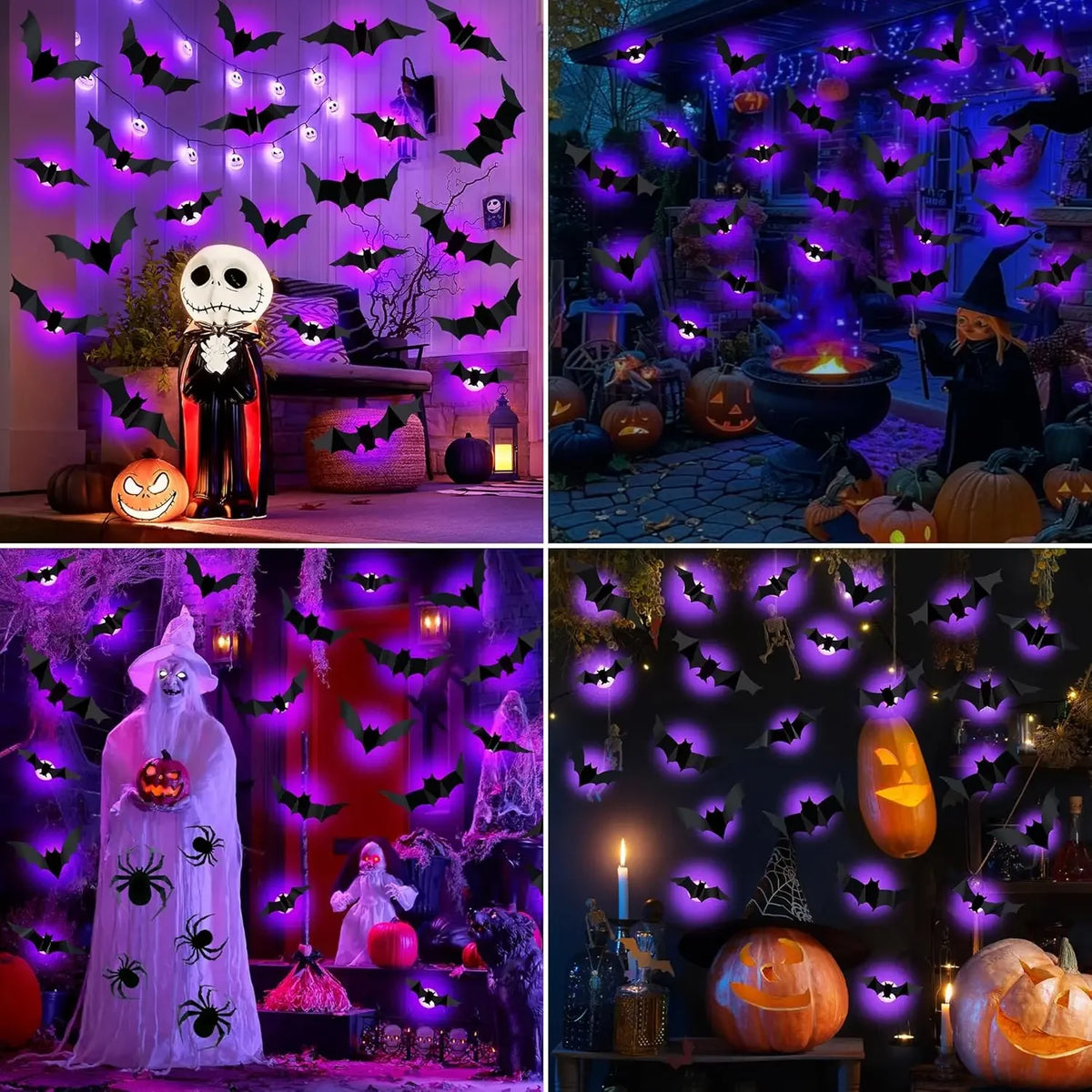 3D Bat Spider LED Light Wall Sticker Halloween Cosplay