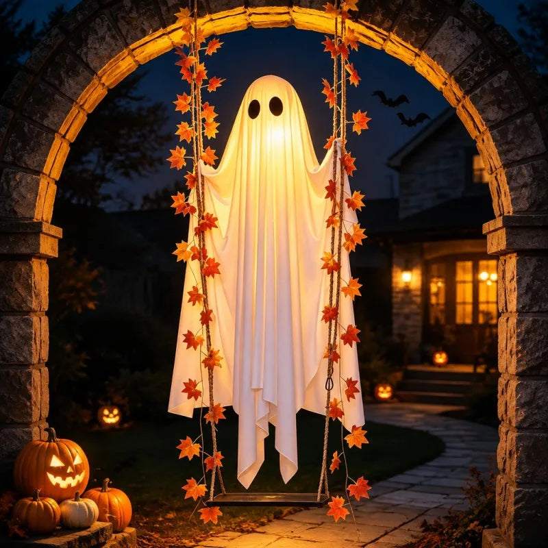 LED Ghost Halloween Decoration Swinging Hanging Lamp Glowing Wizard Light for Bar Party Halloween Props