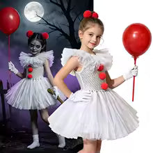 Kids Scary Clown Tutu Dress Costume Halloween Cosplay