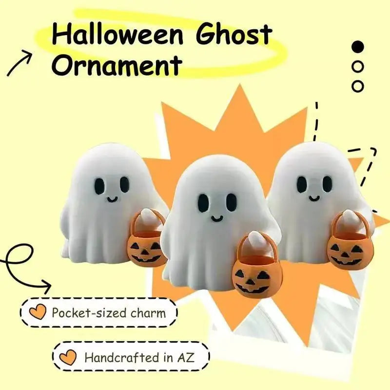 Cute Ghost with Pumpkin Bucket Figurine Halloween Cosplay
