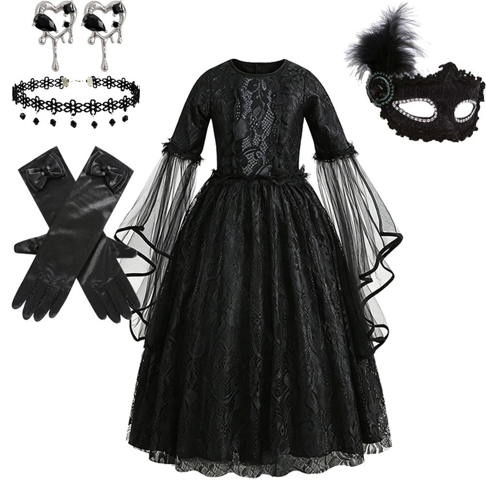 Black Witch Dress For Girls Luxury Lace Costumes