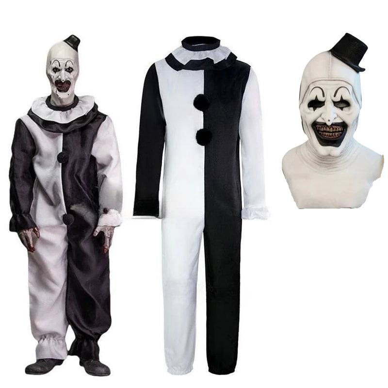 Terrifier 2 Art The Clown Costume Jumpsuit Mask Halloween Cosplay