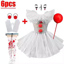 Kids Scary Clown Tutu Dress Costume Halloween Cosplay