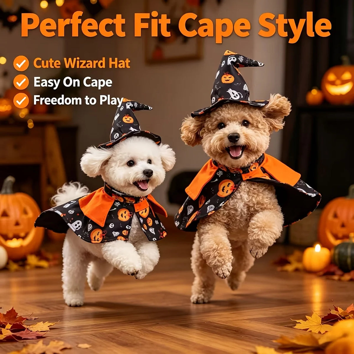 Pumpkin Wizard Cloak and Hat Cat Dog Halloween Cosplay